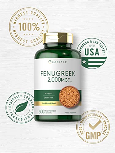 Fenugreek Capsules | 2000mg | 300 Count | Non-GMO & Gluten Free Extract | Fenugreek Seeds | by Carlyle