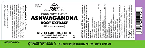 Solgar Standardized Full Potency Ashwagandha Root Extract Vegetable Capsules, 60 Count