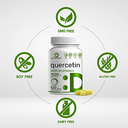 Quercetin 1000mg 2-1 Formula, Bromelain with Quercetin Supplements, 120 Capsules | Anti-Oxidant and Anti-inflammatory- Support Healthy Immune Response for Men and Women
