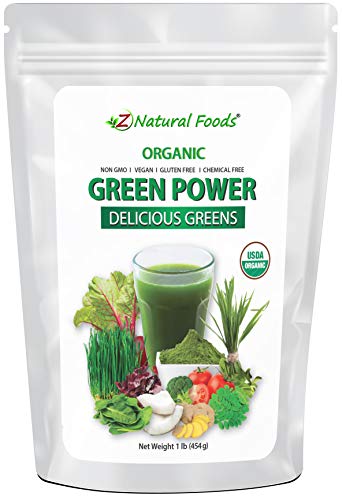 Organic Delicious Greens Superfood Powder - Barley Grass, Wheatgrass, Spirulina, Spinach, Broccoli, Coconut Milk, Ginger, Alfalfa Leaf, Beet Root, Tomato, Dulce & Moringa - Raw Vegan Gluten Free - 1lb