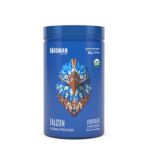 Birdman Falcon Protein Premium Vegan Protein Powder, Plant-Based, Certified Organic, Kosher, Non Dairy, Keto-Friendly, Gluten Free, Chocolate Flavor, 21 Servings 1.38lb (Packaging May Vary)