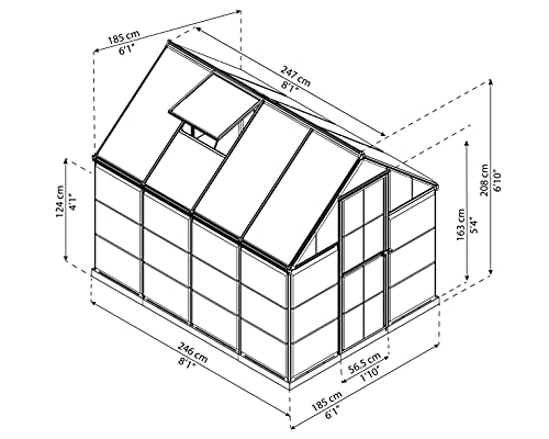 Palram HG5508 Hybrid Hobby Greenhouse, 6' x 8' x 7', Silver