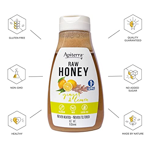 Apiterra - Raw Honey with Lemon & Ginger - 12 Ounce (3 Count)