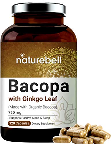 Bacopa Capsules 750mg (Made with Organic Bacopa Complex and Ginkgo Leaf Powder), 120 Counts, 3 in 1 Formula, Nootropics for Brain Booster for Enhanced Mental Focus and Memory, Non-GMO and Made in USA