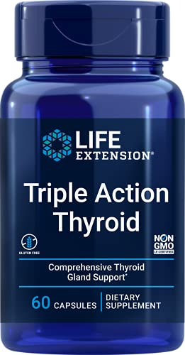 Life Extension Triple Action Thyroid Comprehensive Thyroid Health Supplement with Vitamins A, B, Iodine, Magnesium, L-Tyrosine, Ashwagandha & Ginseng – Non-GMO, Gluten-Free - 60 Capsules