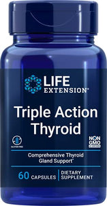 Life Extension Triple Action Thyroid Comprehensive Thyroid Health Supplement with Vitamins A, B, Iodine, Magnesium, L-Tyrosine, Ashwagandha & Ginseng – Non-GMO, Gluten-Free - 60 Capsules
