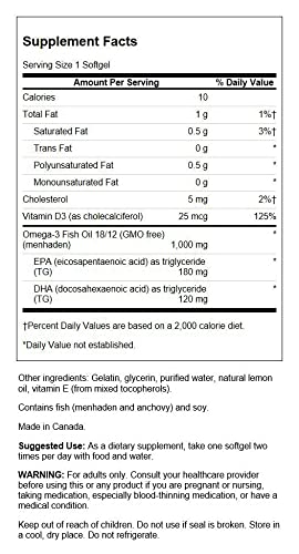 Swanson Lemon Flavor Omega-3 Fish Oil & Vitamin D 60 Sgels