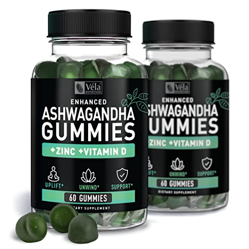 Ashwagandha Gummies for Adults - Supports Stress, Anxious Mood - Use for Blood Sugar & Boost Mood - Chewable Supplements - Vitamin D & Zinc (2 Pack)