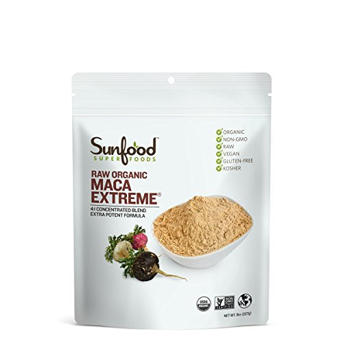 Sunfood Maca Extreme Organic Powder. for Men & Women- Unique High Potency. 4:1 Concentration. Strongest Maca Available. Best Quality Non-GMO. 8 Ounce (1 Pack)