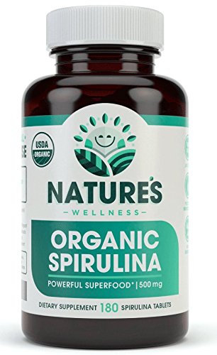 USDA Organic Spirulina Tablets - Non-GMO Green Superfood Supplement: 3000mg of Fresh Blue Green Algae, Vegan, Gluten Free, Sustainably Grown, Pesticides Free and Non-Irradiated, 500mg per Tablet, 180'