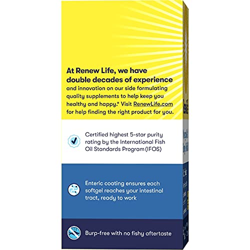 Renew Life Norwegian Gold Adult Fish Oil - Critical Omega, Fish Oil Omega-3 Supplement - Gluten & Dairy Free - 60 Burp-Free Softgel Capsules