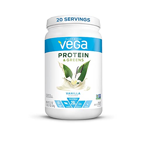 Vega Protein and Greens, Vanilla, Vegan Protein Powder, 20g Plant Based Protein, Low Carb, Keto, Dairy Free, Gluten Free, Non GMO, Pea Protein for Women and Men, 1.4 Pounds (20 Servings)