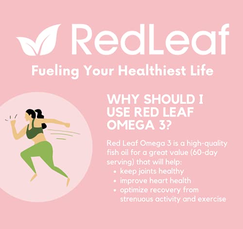 Red Leaf Omega 3, Non-GMO 2000 mg Fish Oil, 800 mg EPA, 600 mg DHA, Omega-3 Supplement from Wild Caught Fish, No Fish Burps, Vitamin E- Unflavored- 120 softgels (60 Servings)