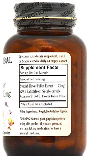 Swedish Flower Pollen Extract 20:1 - 60 500mg VegiCaps - Bottled in Glass!