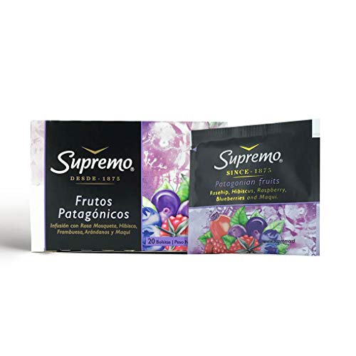 Supremo Patagonian Fruits Tea Bags – 6 Boxes of 20-Pack Natural Herbal Tea Infusion with Rosehip, Hibiscus, Raspberry, Blueberries, Maqui – Intense and Delicious Flavor – Ideal Selection for Breakfast