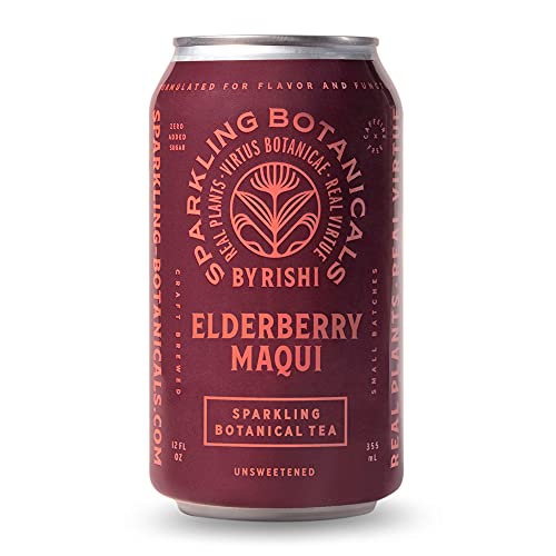 Rishi Tea Elderberry Maqui Sparkling Botanicals Sparkling Water - Organic, Unsweetened, Zero Added Sugar, Caffeine Free, Real Plants, Virtus Botanicals - 12 oz (Pack of 12)