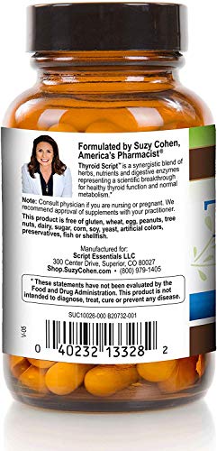 Thyroid Script Supplement - Supports Healthy Thyroid, T3 Activation, Immunity - Adrenal and Energy Function - DPPIV Enzyme for Gluten and Dairy Metabolism by Suzy Cohen