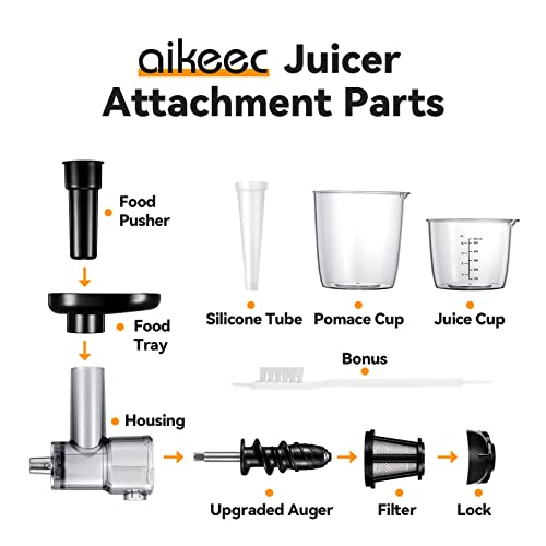 Slow Juicer Attachment for KitchenAid Stand Mixers Replacement, Masticating Juicer Accessories for All Kitchen Aid Mixers by Aikeec, Cold Pressed Juicer Parts, Great for Fruits and Vegetables, Black