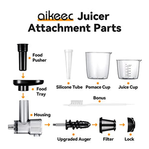 Slow Juicer Attachment for KitchenAid Stand Mixers Replacement, Masticating Juicer Accessories for All Kitchen Aid Mixers by Aikeec, Cold Pressed Juicer Parts, Great for Fruits and Vegetables, Black