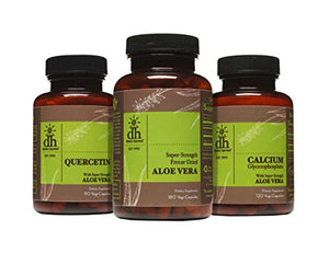 Desert Harvest Interstitial Cystitis Starter Kit - Super Strength Aloe Vera Capsules + Calcium Glycerophosphate + Quercetin