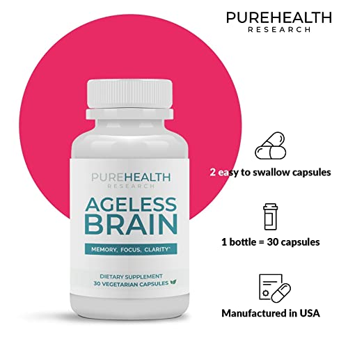 Ageless Brain - Support Memory, Focus, Clarity & Concentration - Premium Nootropic Brain Supplement for Sharper Mind & Clearer Thinking - L Theanine, Bacopa Aerial, PureHealth Research , 30 Capsules