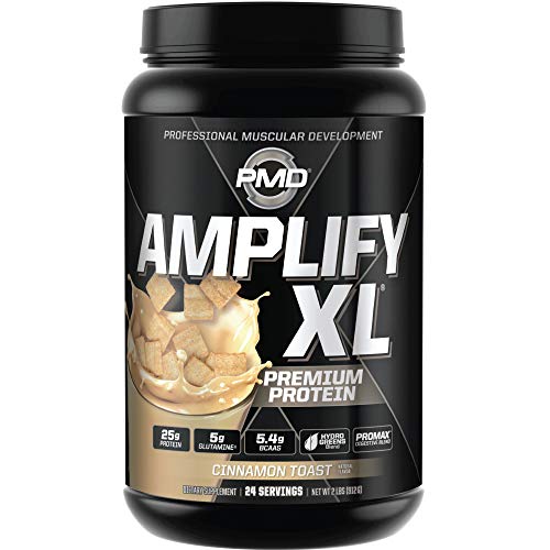 PMD Sports Amplify XL Premium Whey Protein Supplement Hydro Greens Blend - Glutamine and Whey Protein Matrix with Superfood for Muscle, Strength and Recovery - Cinnamon Toast (24 Servings)
