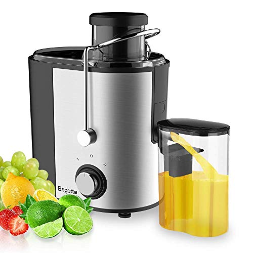 Bagotte Compact Juice Extractor Fruit and Vegetable Juice Machine Wide Mouth Centrifugal Juicer, Easy Clean Juicer, Stainless Steel, Dual-Speed, 400w, BPA-Free (Renewed)