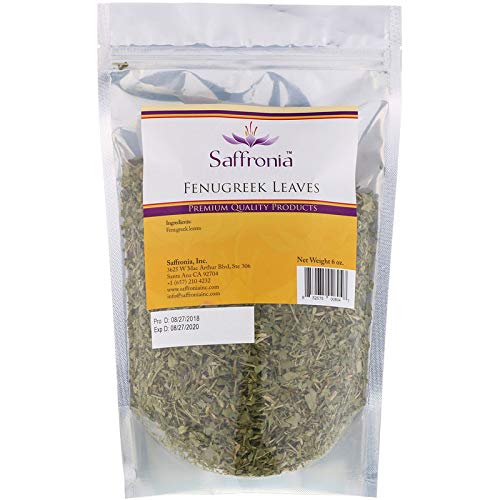 Saffronia Dried Fenugreek Leaves - Premium Quality Product All Natural Sun dried Gluten Free Non GMO Kasuri Methi - 6 Oz