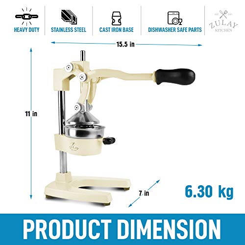 Zulay Professional Citrus Juicer - Manual Citrus Press and Orange Squeezer - Metal Lemon Squeezer - Premium Quality Heavy Duty Manual Orange Juicer and Lime Squeezer Press Stand, Cream