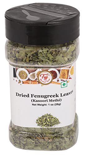 TAJ Premium Indian Kasoori Methi, Dried Fenugreek Leaves, 1oz (28g)
