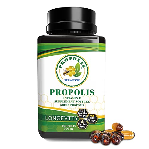 Bee Propolis Softgel Longevity 180 Capsules | Brazilian Bee Propolis - Boost Your Bee Therapy 3 Months Suply - Propolis Health - High Concentrate Minimum 25% Dry Extract - 1000mg Per 2 Capsules