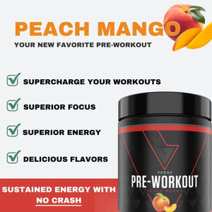 Vedge Nutrition Peach Mango Pre-Workout | Vegan Pre-Workout | Dairy Free, Soy Free, Non-GMO | Long Lasting Energy, No Crash | Caffeine, Citrulline Malate, Nitric Oxide Booster | 40 Servings