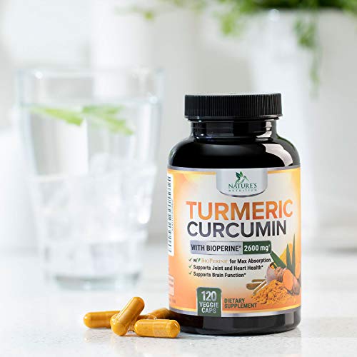 Turmeric Curcumin with Bioperine 95% Curcuminoids 2600mg with Black Pepper for Best Absorption, Made in USA, Best Vegan Joint Support, Turmeric Supplement Pills by Natures Nutrition - 120 Capsules