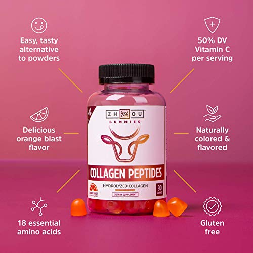 Zhou Nutrition Collagen Peptides Gummies | Healthy Hair, Skin & Nails | Vitamin Chews for Bone & Joint Health | 90 Gummies, 30 Servings