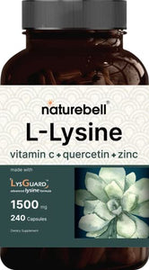 4 in 1 Lysine Supplement Complex, 240 Capsules, Lysine+ Quercetin with Vitamin C and Zinc | Immune Support | Promote Lips & Skin Health, Premium Lysine Zinc Quercetin Supplements