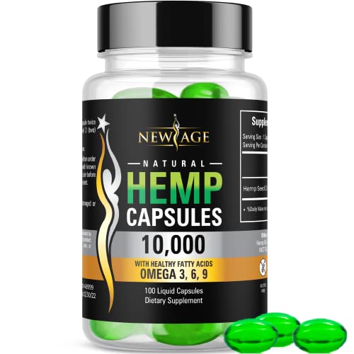 Hemp Capsules - 10,000 Hemp Extract - Pain, Stress Relief - Natural Sleep & Mood Support - Made in The USA - Maximum Value - Rich in Omega 3,6,& 9