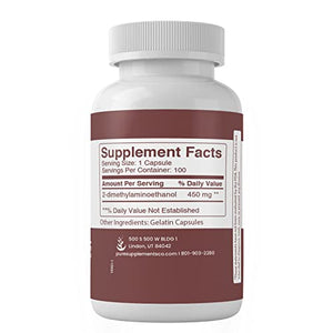 DMAE Bitartrate Capsules (100 Capsules), Increases Acetylcholine, Regulates Brain Function, Lab Tested
