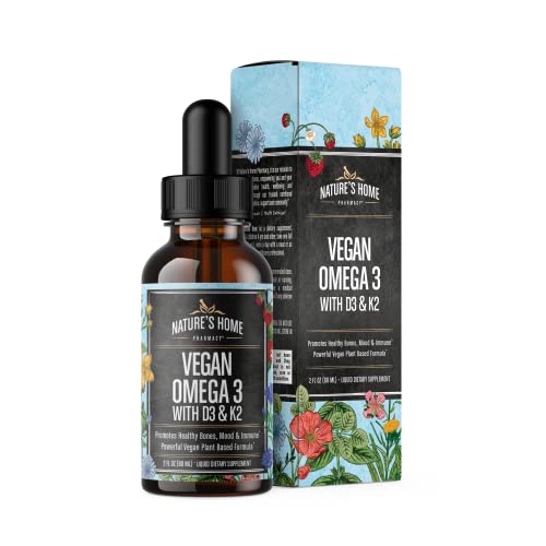 All Vegan Omega 3, Vitamin D3 and K2, Get More 3 in One, EPA DHA Fatty Acids Fish Oil Alternative Burpless Great Tasting Orange Flavor, Plant Based, Sustainable, Supports Brain, Heart Health, 60 Days