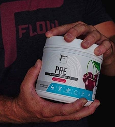 Flow Supplements, Natural Pre-Workout Powder Sour Cherry, Naturally Flavored and Sweetened, Workout Amplifier, Pump, Vaso, Endurance, Focus, Energy, Fully Dosed - 30 Servings