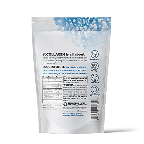 UMZU zuCollagen Protein - Multi Collagen Protein Powder, Daily Supplement to Improve Skin, Hair, Joints, and Muscle Recovery - Non-GMO, Unflavored, 20 Servings