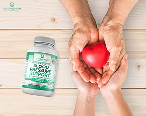 Premium Blood Pressure Support Supplement by PurePremium with Hawthorn & Hibiscus - Supports Cardiovascular & Circulatory Health - Vitamins & Herbs Promote Heart Health - 90 Caps