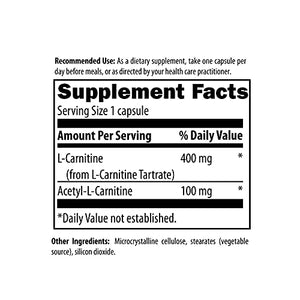 Designs for Health Carnitine Synergy - 400mg L-Carnitine (from Carnitine Tartrate) + 100mg Acetyl L-Carnitine Pills - Non-GMO + Vegetarian Supplement (120 Capsules)