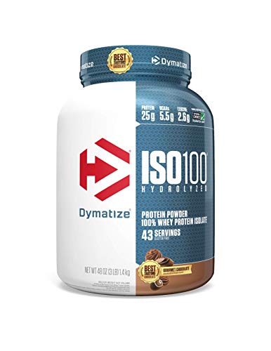 Dymatize ISO100 Hydrolyzed Protein Powder, 100% Whey Isolate Protein, 25g of Protein, 5.5g BCAAs, Gluten Free, Fast Absorbing, Easy Digesting, Gourmet Chocolate, 3 Pound