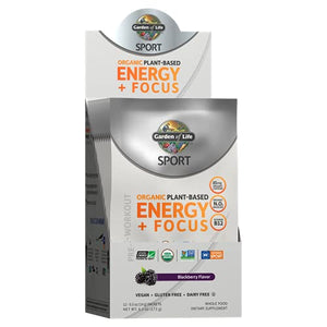 Garden of Life Sport Organic Plant-Based Energy + Focus Pre Workout Powder Packets, BlackBerry Flavor - Clean Preworkout with 85mg Caffeine, Natural NO Booster B12 Vegan Gluten Free Non-GMO 12ct Tray