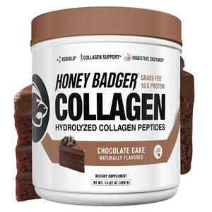Honey Badger Collagen Peptides Powder | Keto Chocolate Cake Grass Fed Hydrolyzed Collagen Protein Coffee Creamer | Gluten Free, Natural, Non-GMO, Paleo | Skin, Hair, Nail, Joint Health, 30 Servings