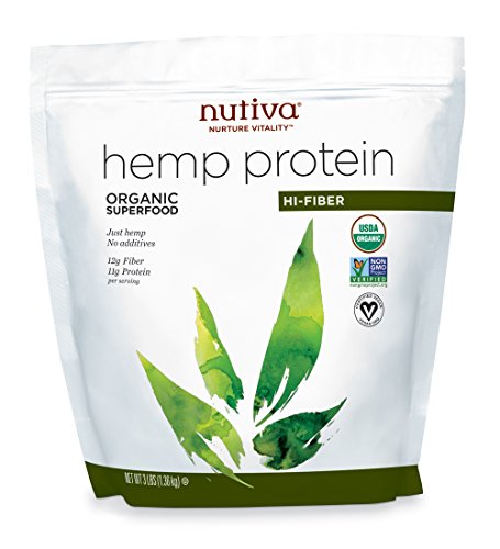 Nutiva USDA Organic Cold-Pressed Raw Hemp Seed Plant Protein with Hi-Fiber and Essential Amino Acids Powder, Non-GMO, Whole 30 Approved, Vegan, Gluten-Free & Keto, 3 Pound