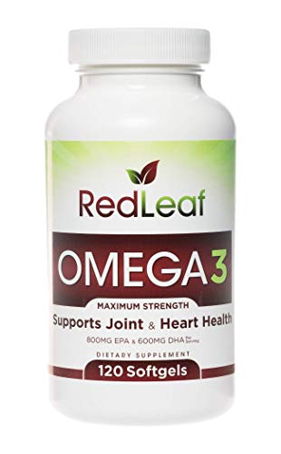 Red Leaf Omega 3, Non-GMO 2000 mg Fish Oil, 800 mg EPA, 600 mg DHA, Omega-3 Supplement from Wild Caught Fish, No Fish Burps, Vitamin E- Unflavored- 120 softgels (60 Servings)