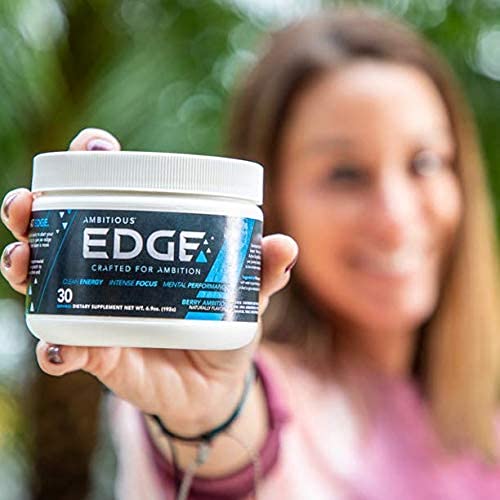 Ambitious® Edge Berry Flavored Nootropic Drink Mix | Top Brain Booster Supplement for Energy, Focus & Clarity with Lions Mane, Alpha GPC, Bacopa Monnieri, GABA, Ginseng, Green Tea | Sugar Free