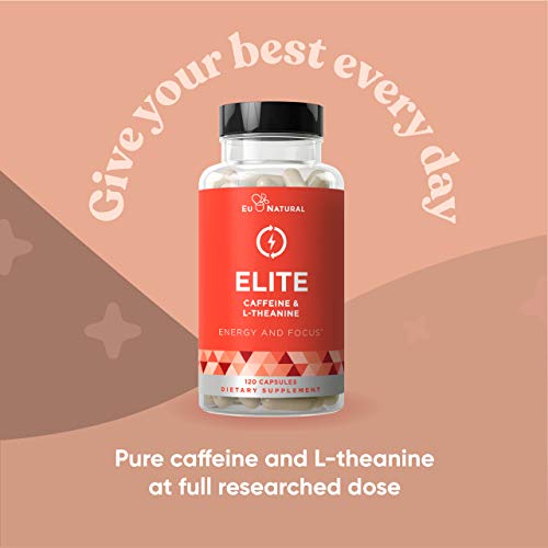 Elite Caffeine with L-Theanine – Jitter-Free Focused Energy Pills – Natural Nootropic Stack for Smart Cognitive Performance – 120 Soft Capsules