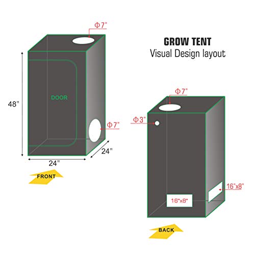 TopoGrow Grow Tent Complete Kit 300W LED Grow Light Full-Spectrum Indoor Hydroponics 24"X24"X48" Grow Tent 4" Ventilation Kit with Hangers,Hygrometer, Shear, Timer,Trellis Netting 2'X2' Setup